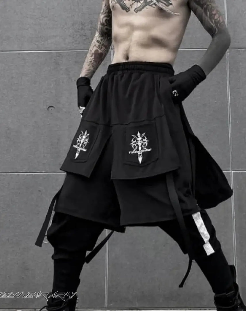 Men’s Black Techwear Streetwear Skirt - pants - Clothing