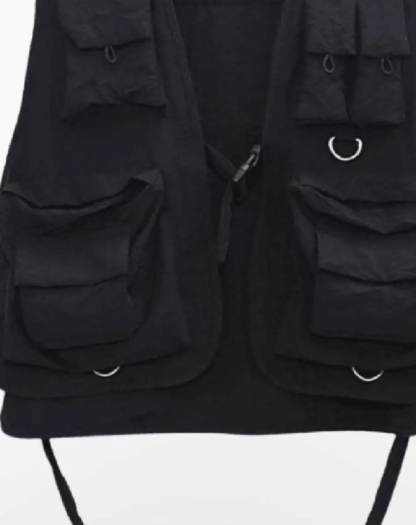 Men’s Black Techwear Streetwear Vest With Buckles