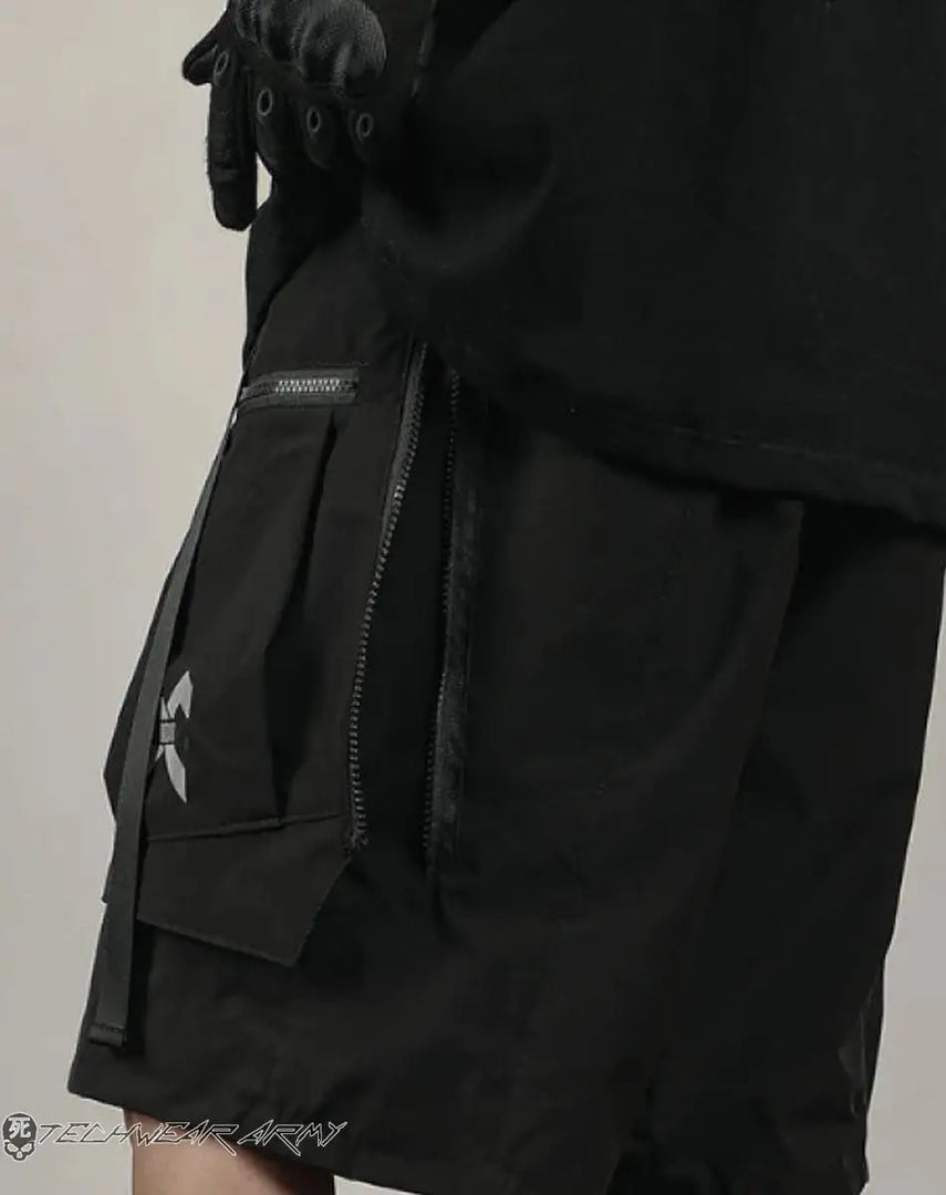 Techwear Black Cargo Shorts With Zip Pockets - M Clothing