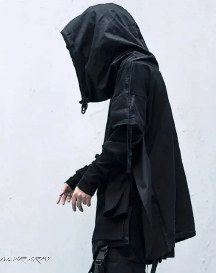 Men’s Black Techwear Streetwear Hoodie With Straps