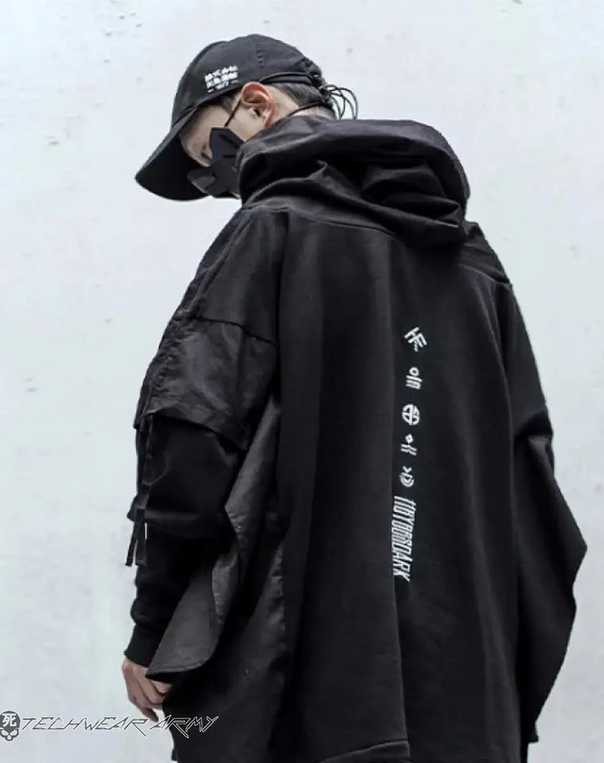 Men’s Black Techwear Streetwear Hoodie With Straps
