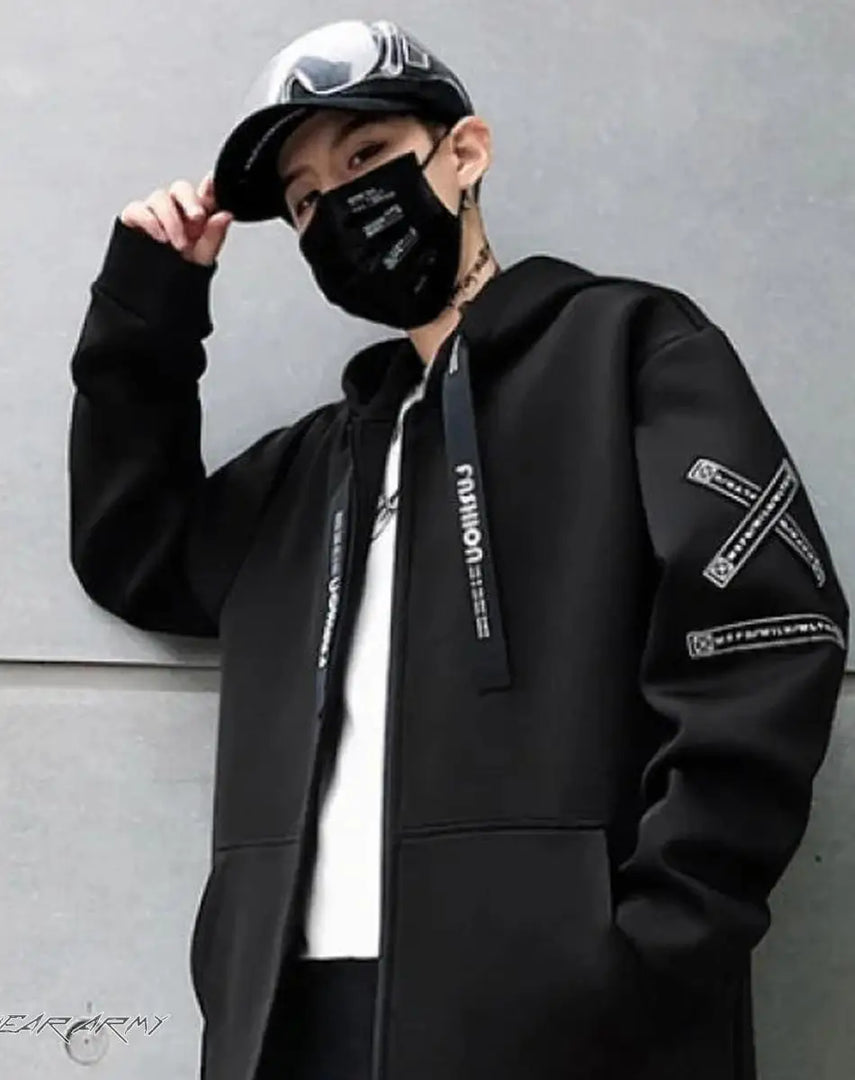 Men’s Black Techwear Streetwear Jacket With Graphics