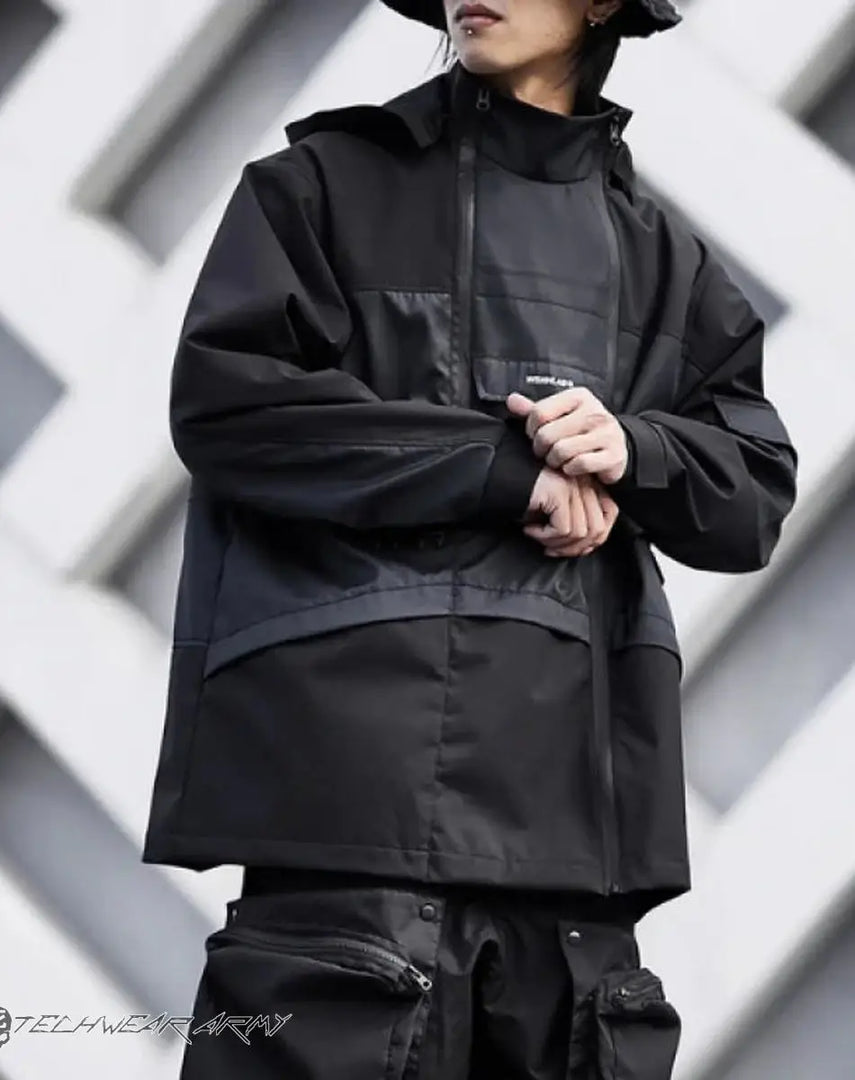 Men’s Black Techwear Hooded Jacket With Pockets
