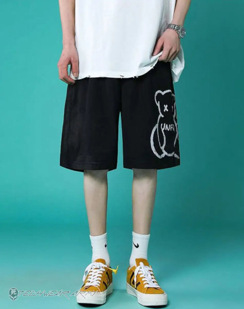 Men’s Black Techwear Streetwear Shorts With Graphic