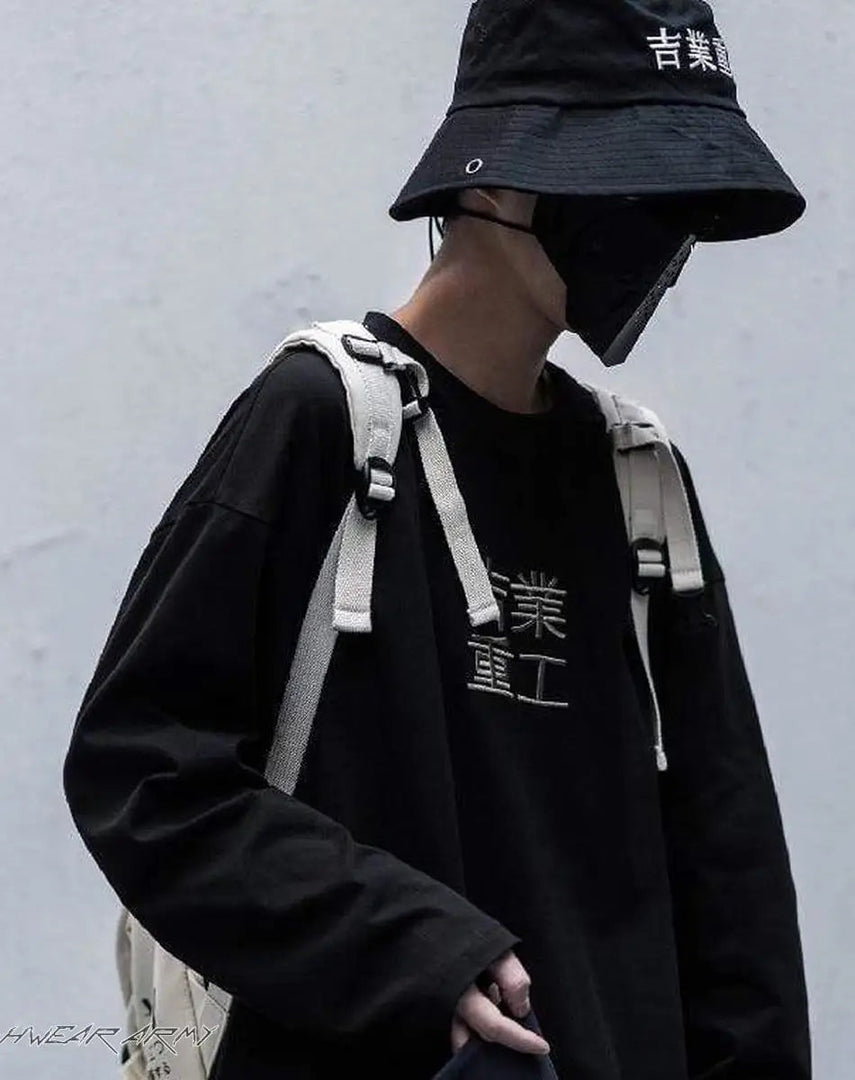 Men’s Black Techwear Streetwear Bucket Hat - Clothing Men
