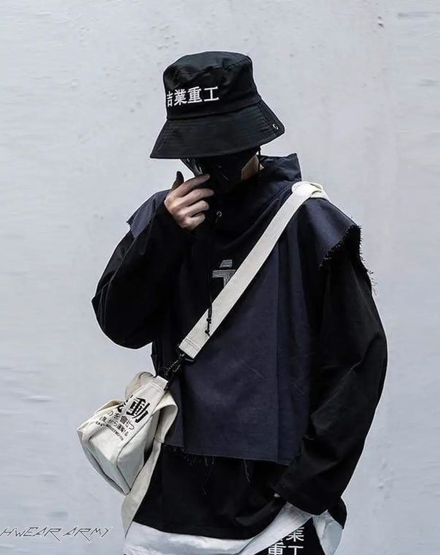 Men’s Black Techwear Streetwear Bucket Hat - Clothing Men