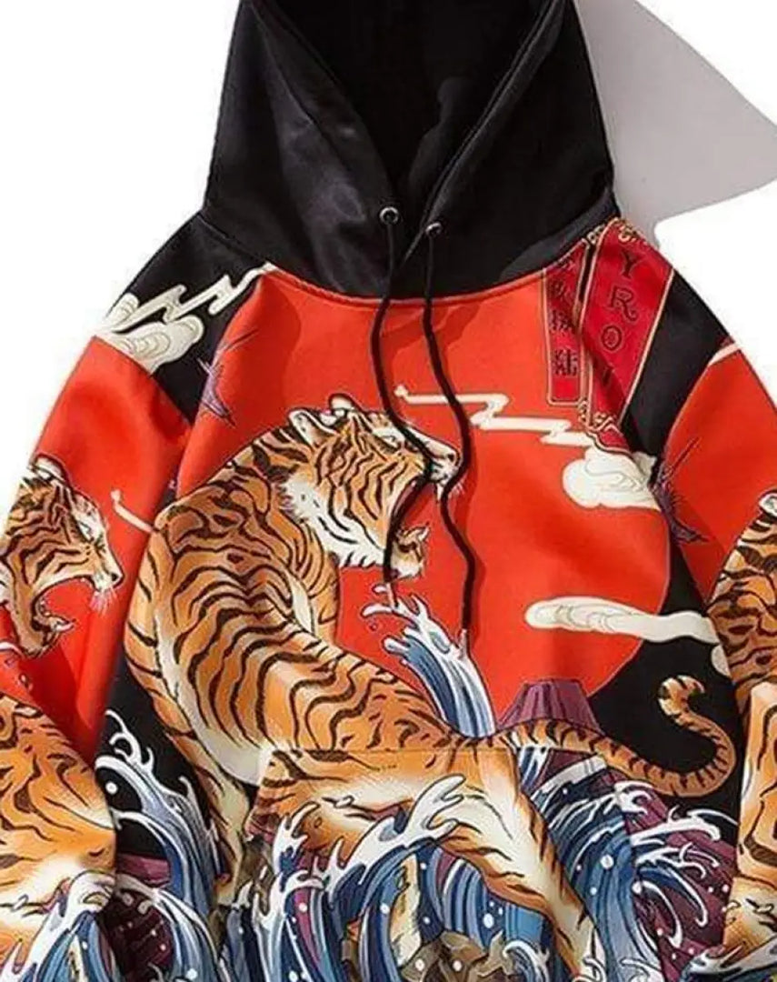 Men’s Tiger Print Techwear Streetwear Hoodie - Clothing